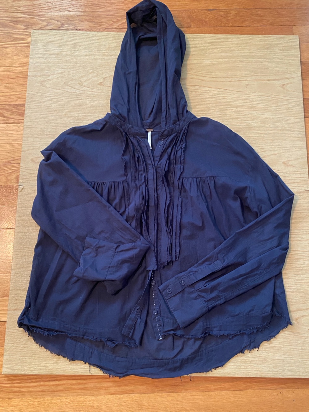 Free People Breezy Navy Hooded Button-Front Blouse - Picture 4 of 12